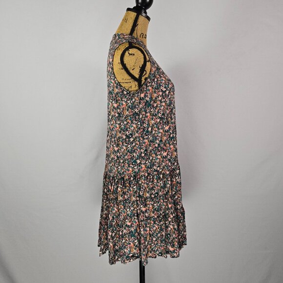 Nine West Sleeveless Floral Dress S Black Pink Green 100% Rayon Ruffle Hem Boho - Picture 4 of 9